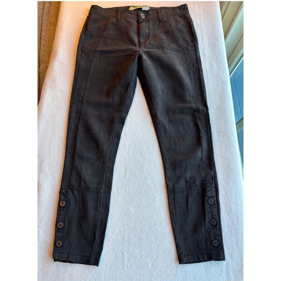 ANTHROPOLOGIE Black Cropped Pant SOFT Cotton Blend Button Ankle Treatment 26 P - Picture 1 of 7